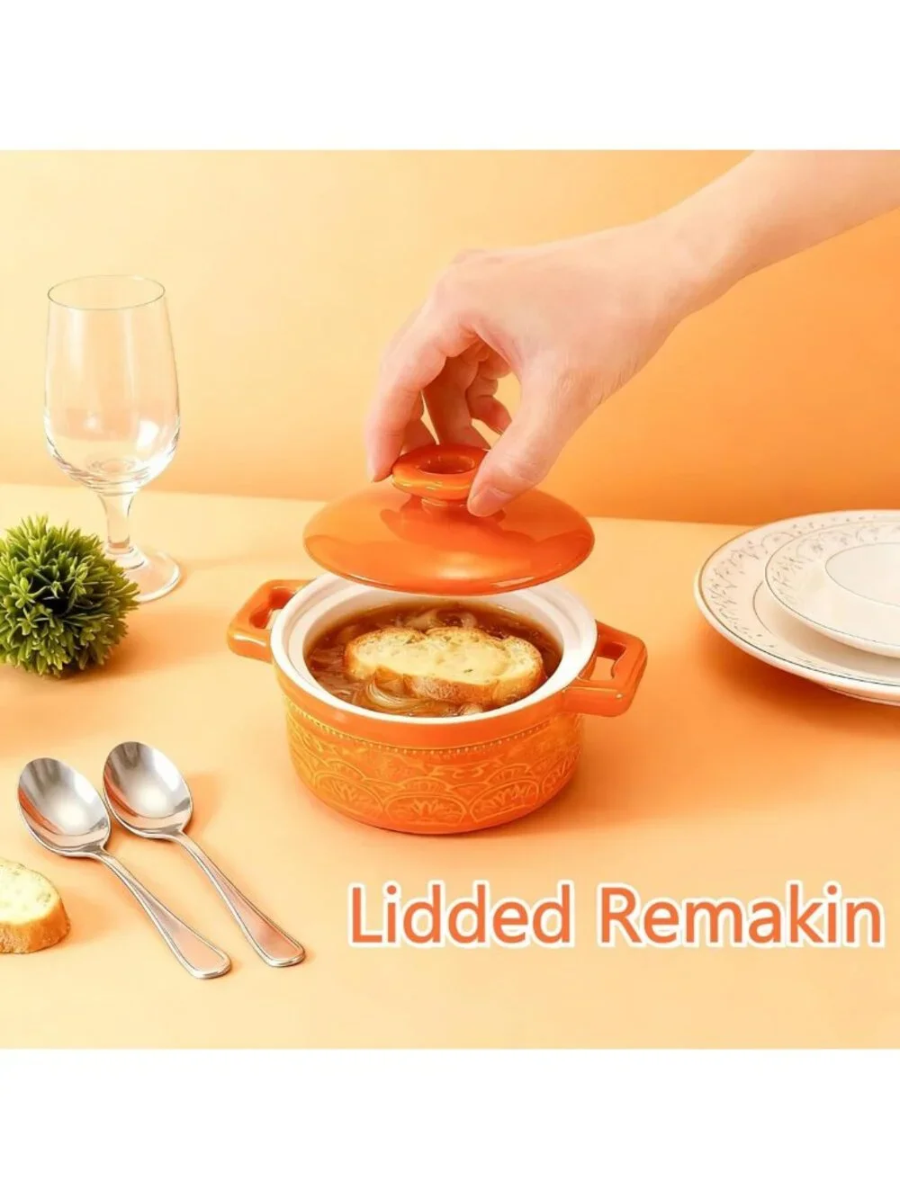 Set of 6 Mini Cocotte Ramekins with Lids - Oven Safe Ceramic Casserole Dishes, 8